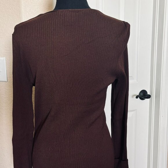 H&M Chocolate Ribbed Long Sleeve Square Neck - NWOT - Picture 2 of 3